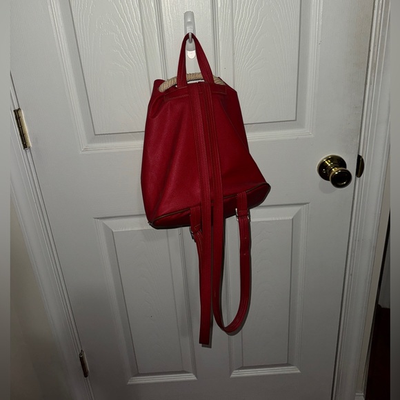 Red Leather Drawstring Backpack - Picture 2 of 7
